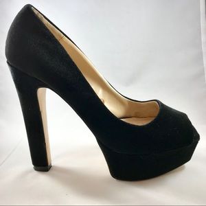 Black velvet Zara square peep toe platform heel 8